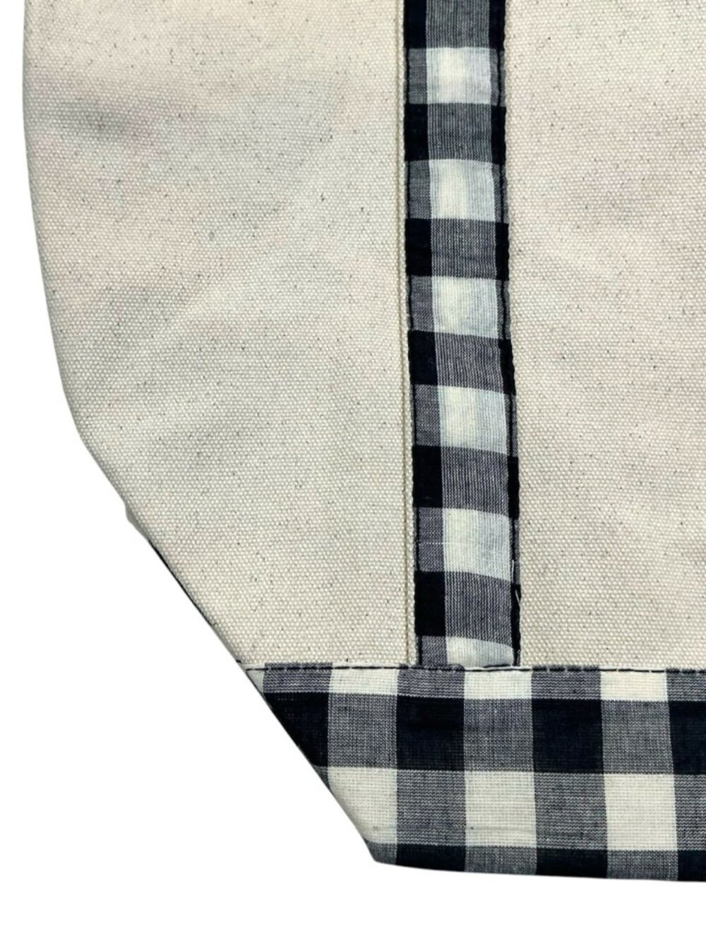 Large Tote Heavyweight Canvas Black White Neutral Tan Gingham Buffalo Plaid - Picture 12 of 16
